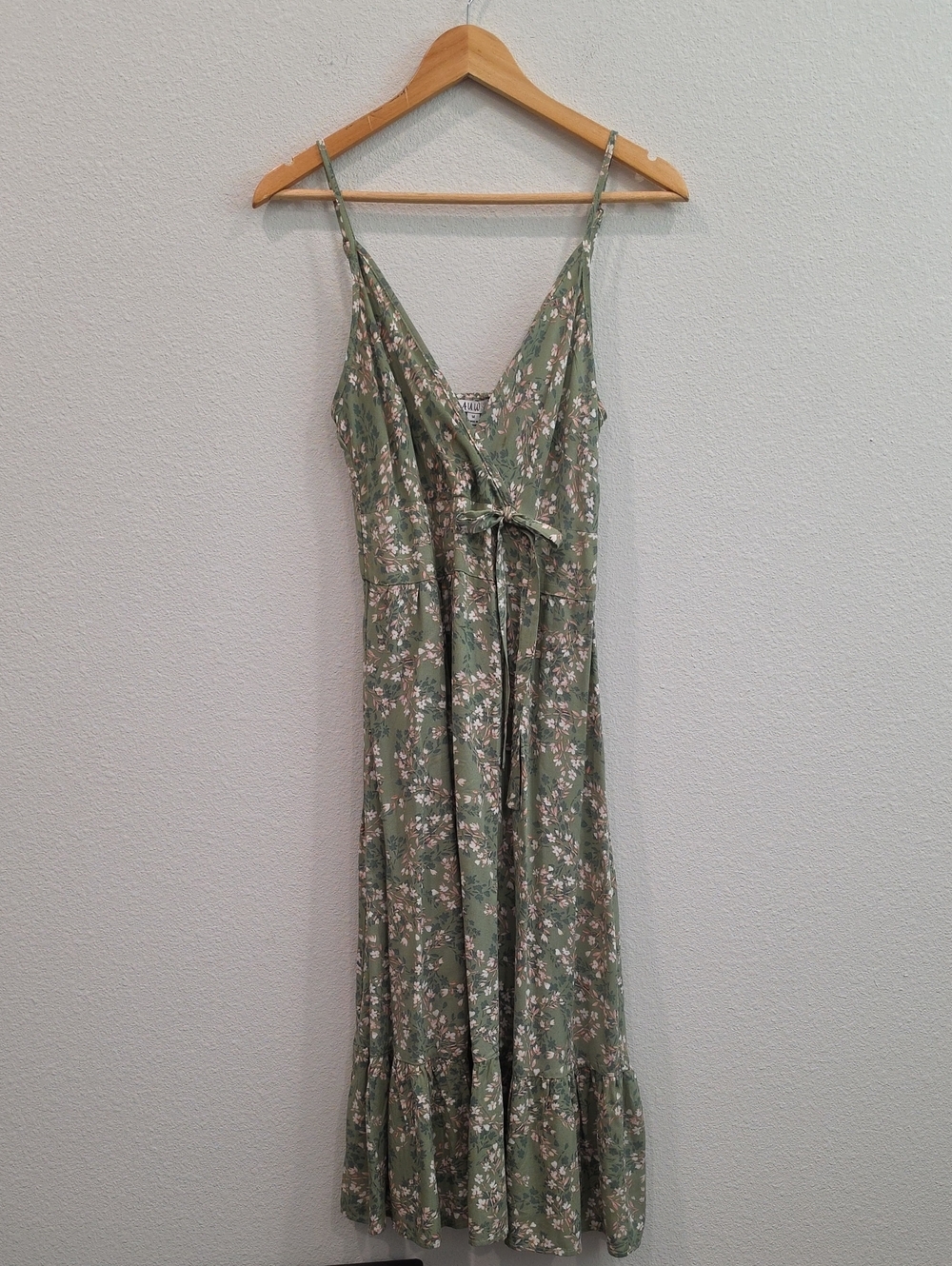 AUW Sage Floral Maxi Dress with Tie Front